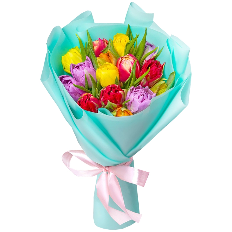 Букет из 15 пионовидных тюльпанов микс